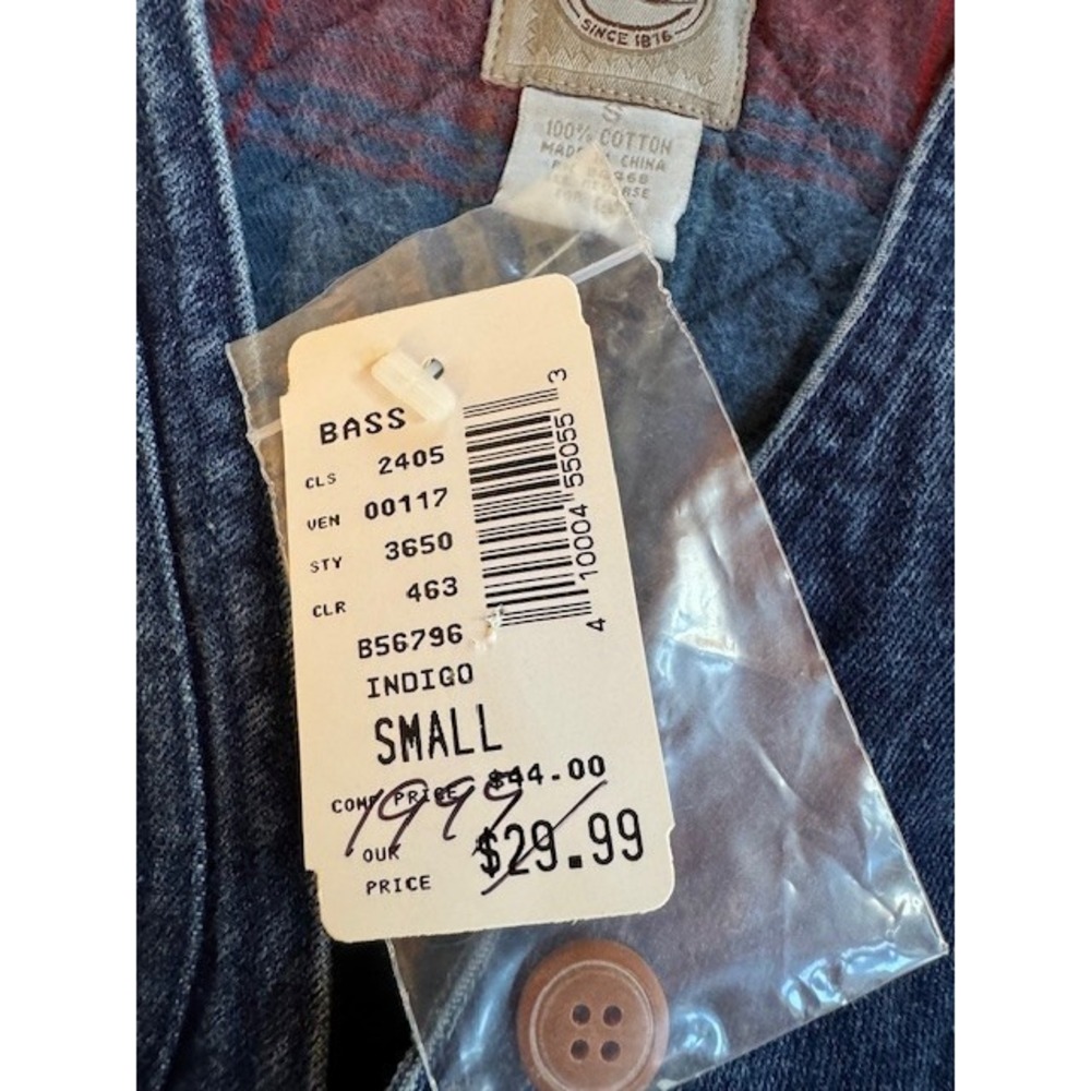 Vintage BASS Womens SML Denim &‎ Red Plaid Jean Vest NEW w/Tags - Picture 2 of 8